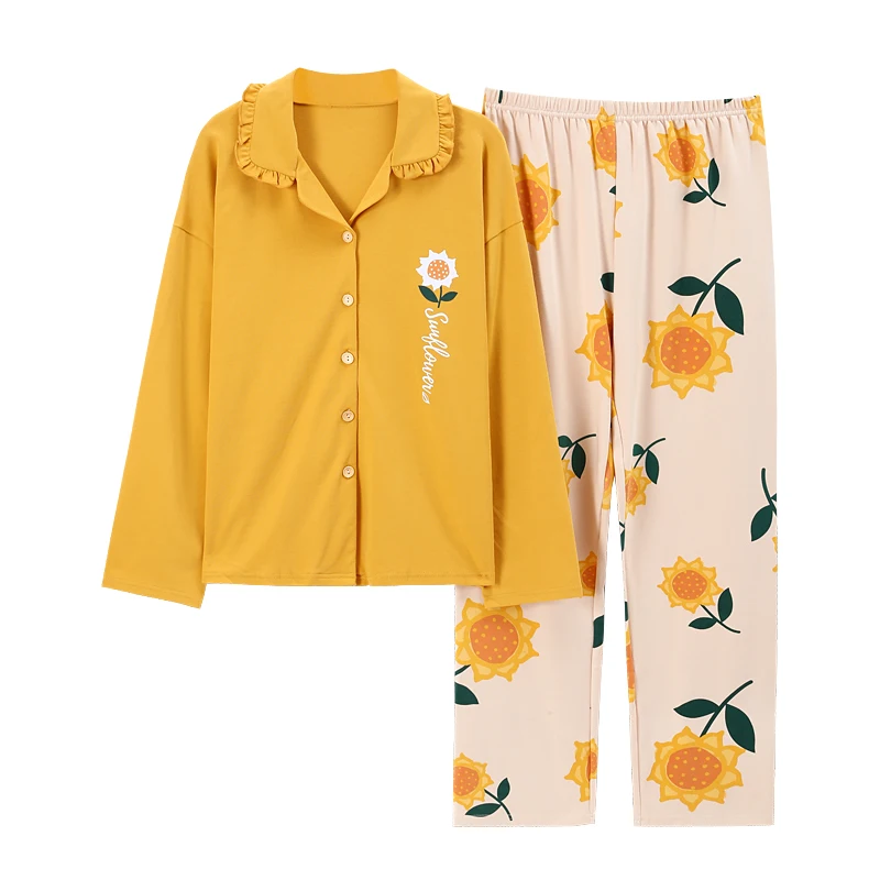 

Women Sleepwear Cartoon Nighty Plus Size 3XL Spring Fall Pyjamas Long Sleeve Lapel Loose Version Pajamas THIN Cotton Nightgown