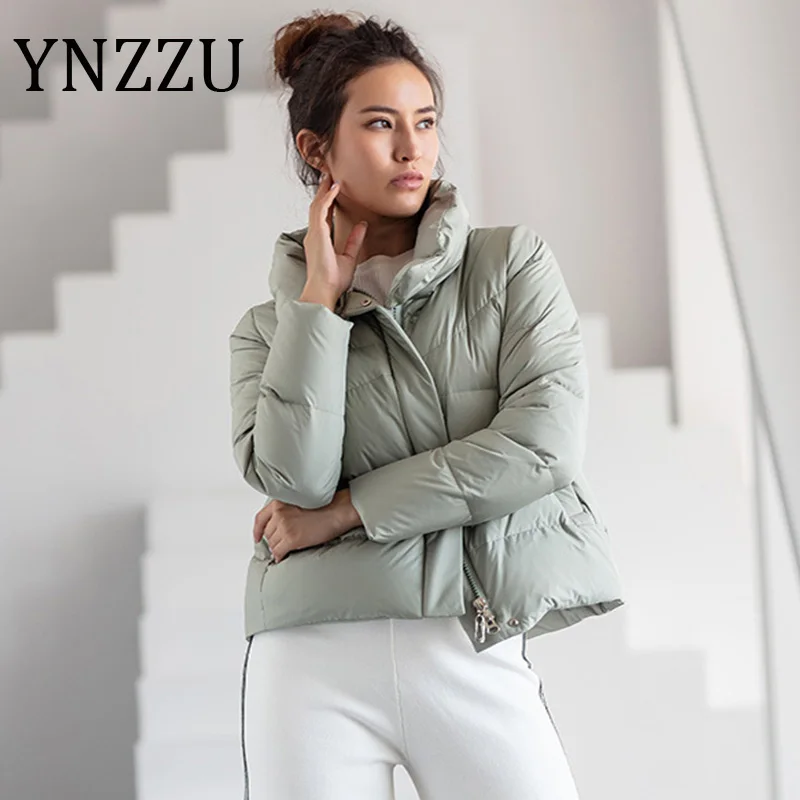 

YNZZU Brand 2021 Spring Winter Short Style Women's Down Jacket Solid Stand Colalr Windproof Warm Female Duck Down Coat A1695