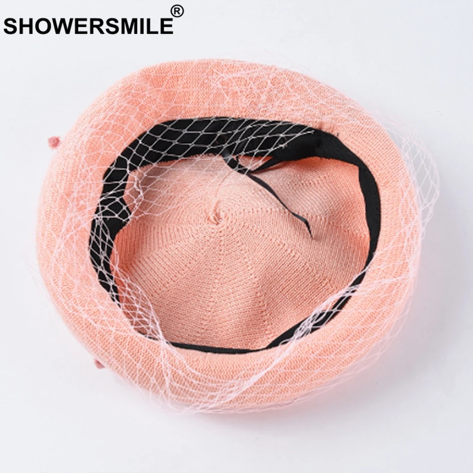 SHOWERSMILE женский берет бордовая сетчатая художественная шляпа для женщин