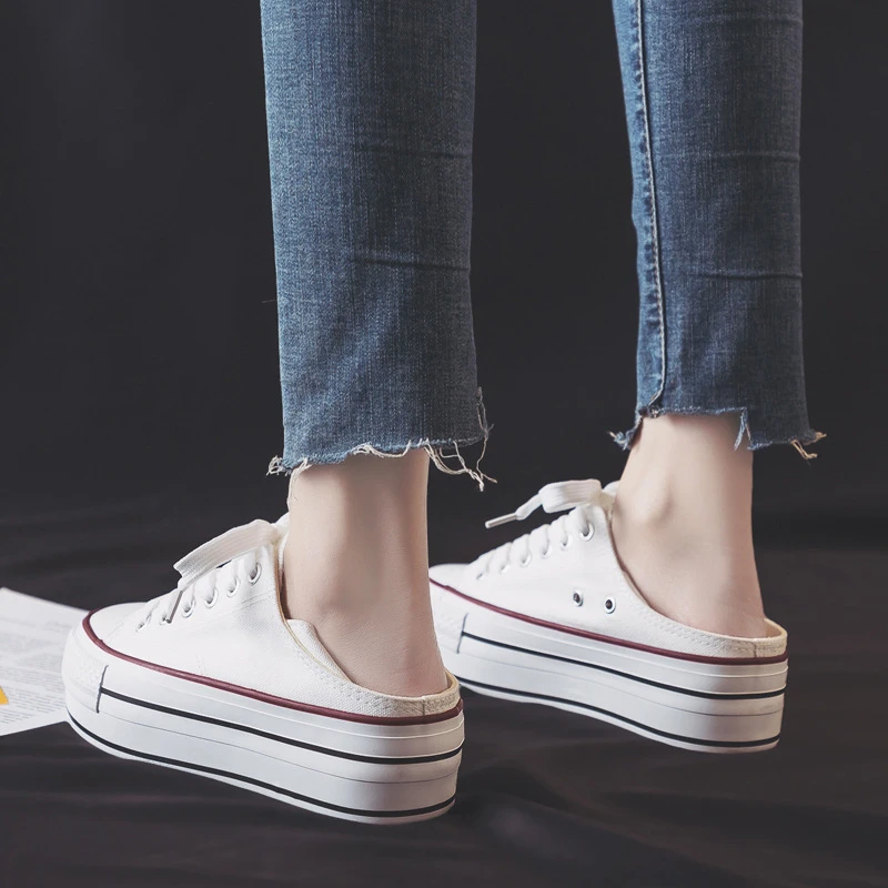 Кроссовки женские холщовые скрытая платформа повседневная обувь черные белые |