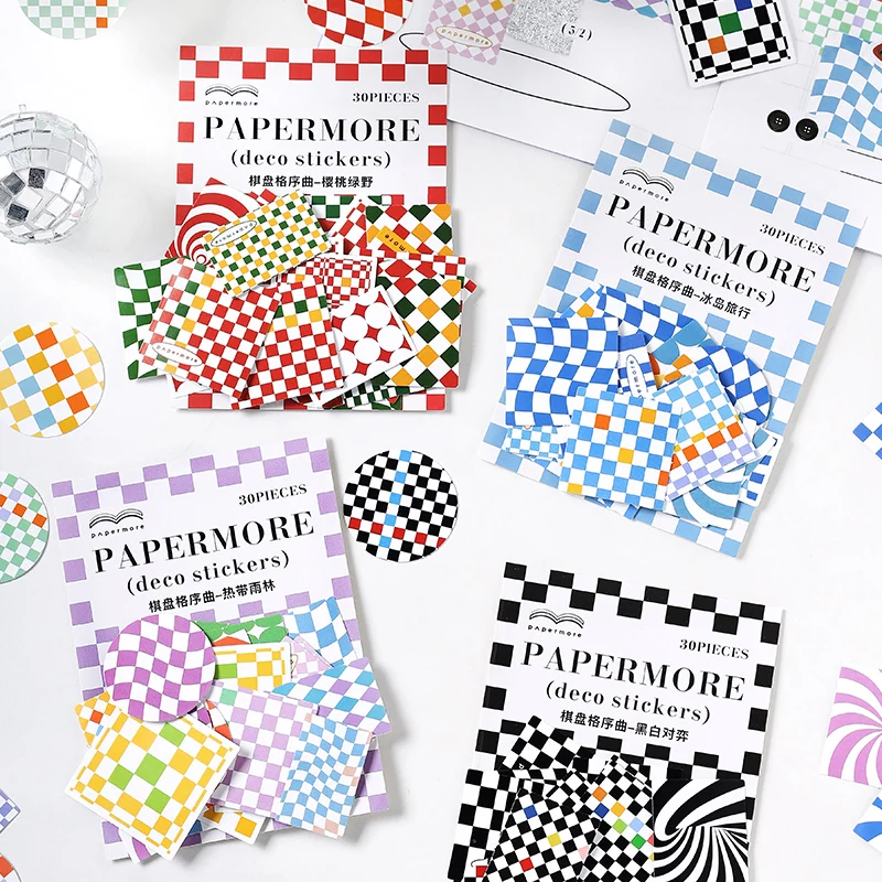 

30pcs/bag Checkerboard Color Mosaic Stickers DIY Materials Diary Hand Account Phone Case Laptop Planner Scrapbooking Craft
