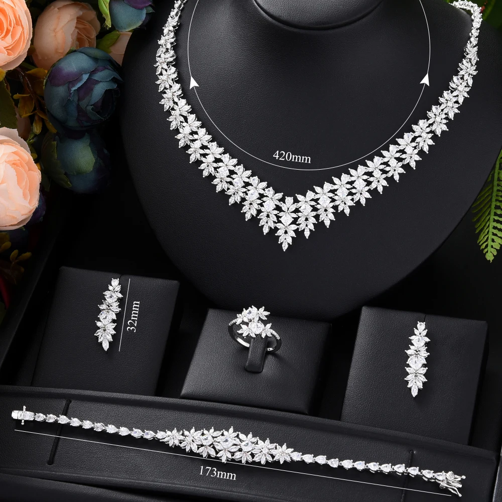

KellyBola Luxury Refined Elegant Necklace Earrings Bracelet Ring Jewelry Sets Bride Noble Women Bridal Wedding Party Show Gift