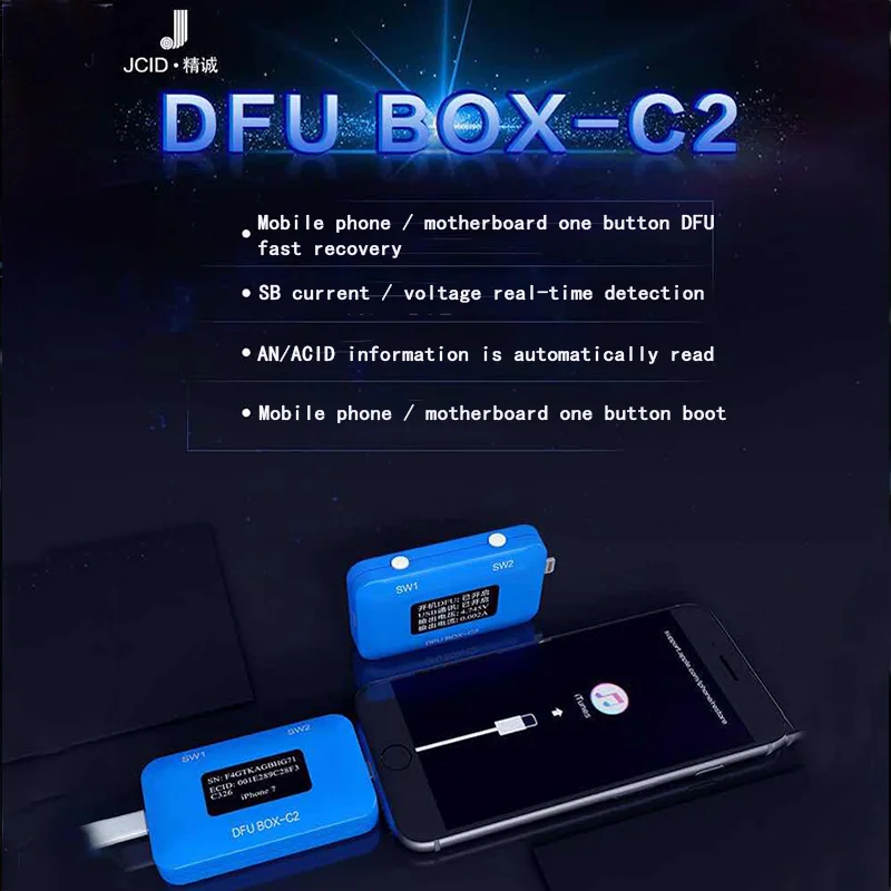 

JC DFU BOX-C2 4 in 1 IP Restore Programmer One Button Boot Control line SN/ECID Reader USB Current/Voltage Detector JC C2