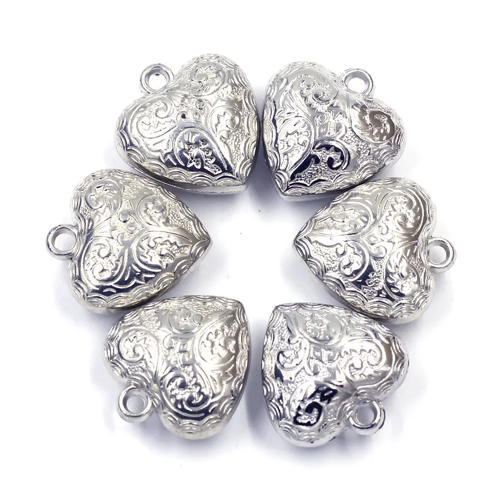 

5Pcs/10Pcs SIlver Tone Pendants Heart Carved Flower Acrylic For Charms Necklaces Jewelry DIY Finding 25x24mm
