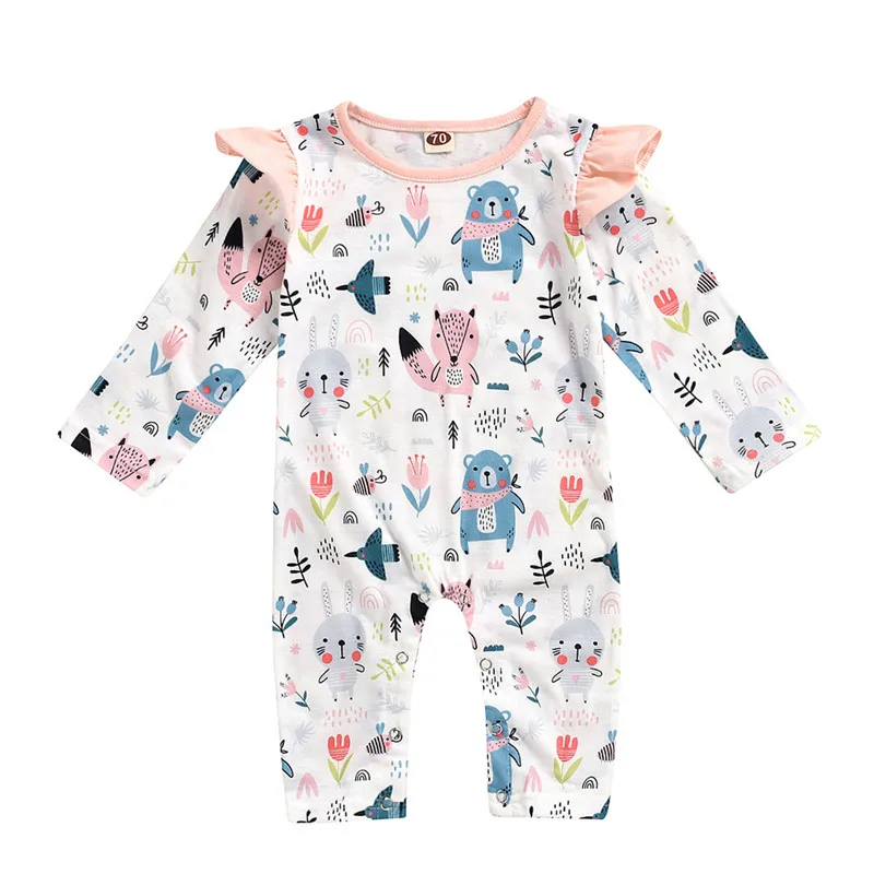 

2020 Summer Spring Baby Onesies Baby Romper Boy Girls Kids Clothes Cartoon Animal Print Long sleeve Jumpsuit Outfits Dropship