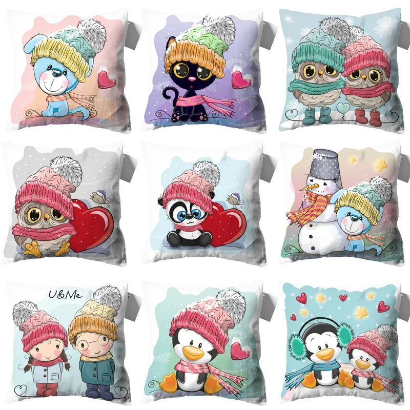 

Cute Cartoon Pattern Home Decor Animal Sofa Throw Pillow Covers Snowman Pillowcases Decorative Pillows Cushion Cover Cushions