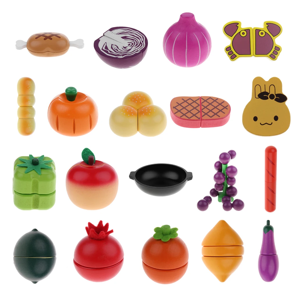 Simualtion деревянная Магнитная соединенная овощи/фрукты/морская еда резка