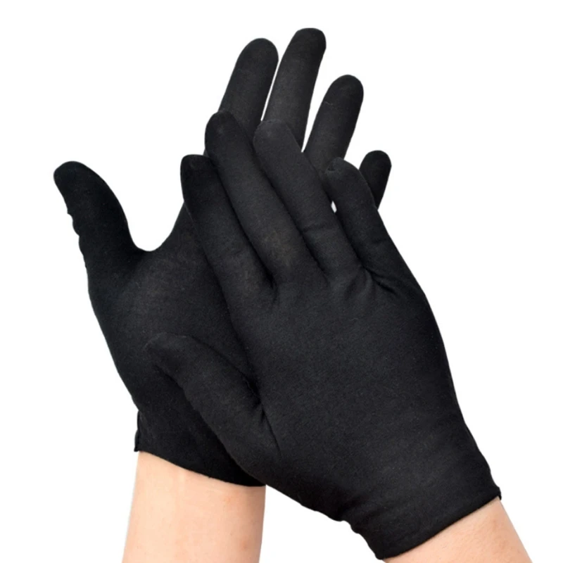 

12 Pairs Black Cotton Full Finger Working Gloves Formal Dress Parade Jewelry Inspection Protective Stretcahble Mittens