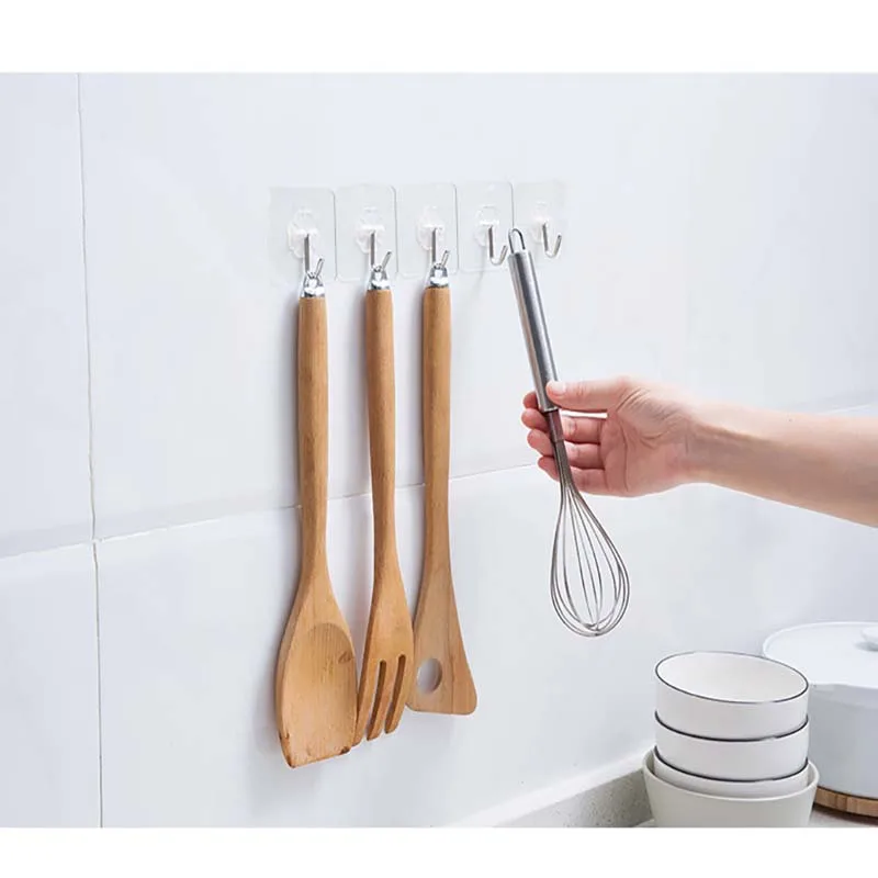 

10pcs hook rack transparent non-marking hook free punch kitchen tile glass strong load-bearing metal pvc sticky hook