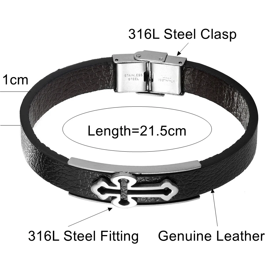 Мужской кожаный Браслет-манжета из нержавеющей стали | Украшения и аксессуары