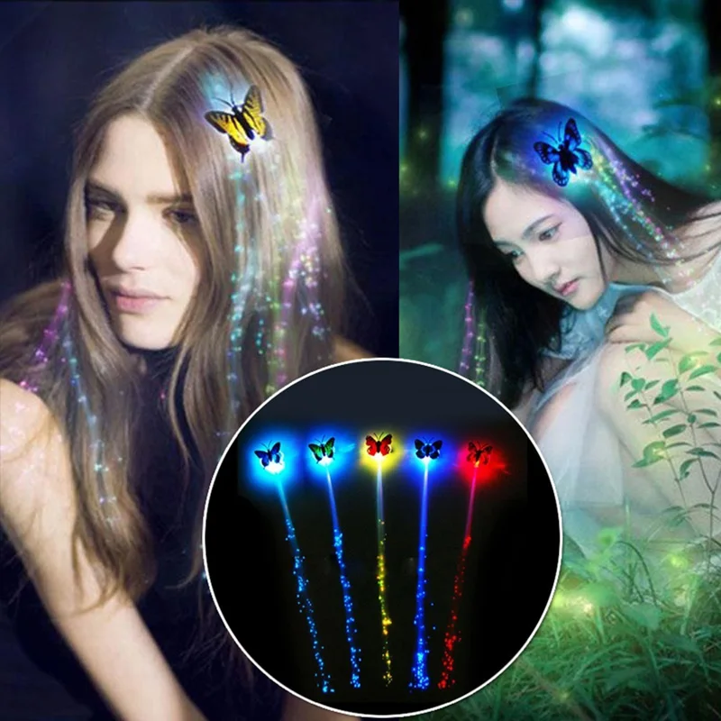 

1/5/10pcs Colorful Butterfly Light Braids LED Glowing Wigs LED Hair Braid Clip Haripin Decoration Christmas Hair Accessories