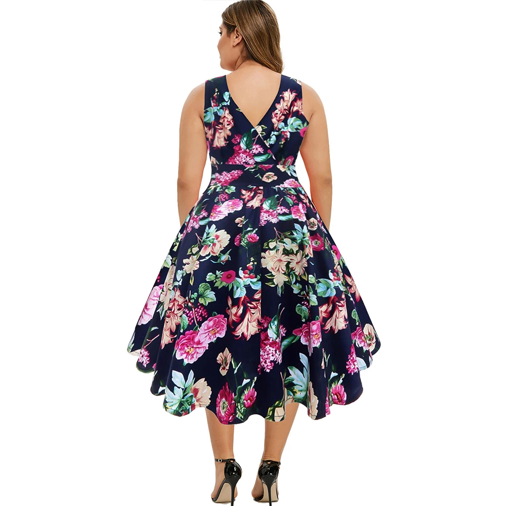 Женское винтажное платье большого размера плюс без рукавов с цветочным принтом