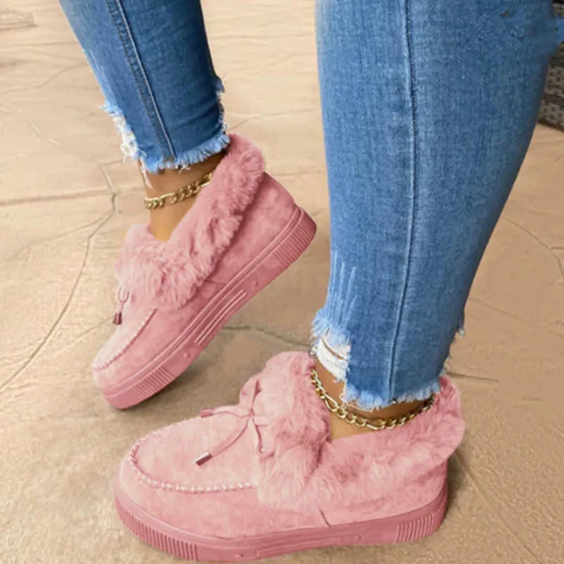 

New Fashion Women Winter Cotton Shoes Plush Warm Snow Boots Ladies Casual Flat Short Boots Solid Color Furry Females Feetwear