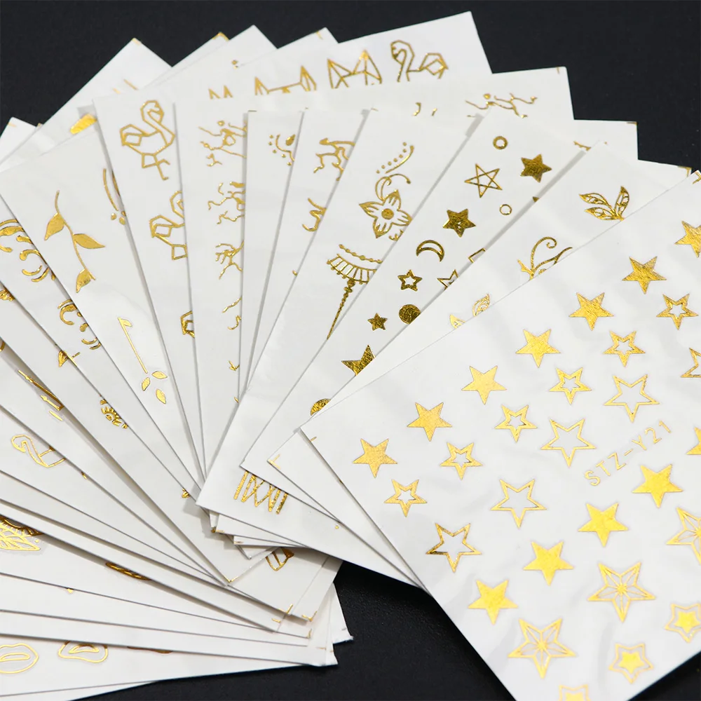 20pcs Geometric Nail Stickers Gold Triangle Star Slider Nail Art Sticker Set Water Decals Manicure Decorations Foils TRSTZ-YY20