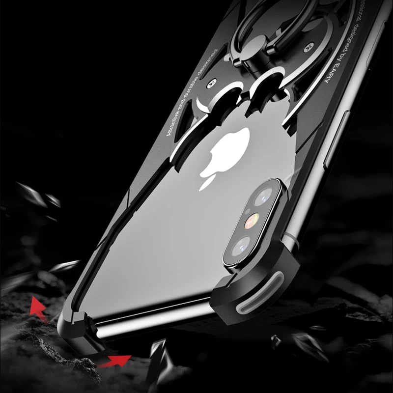 

OATSBASF Original Design Airbag Metal Case for IPhone X Case Personality Bat Ring Bracket Shell for IPhone x Metal Bumper Cover