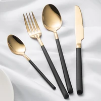 black gold cutlery stainless steel 1810 gold dinnerware set forks knives spoons cutlery set western tableware set mirror