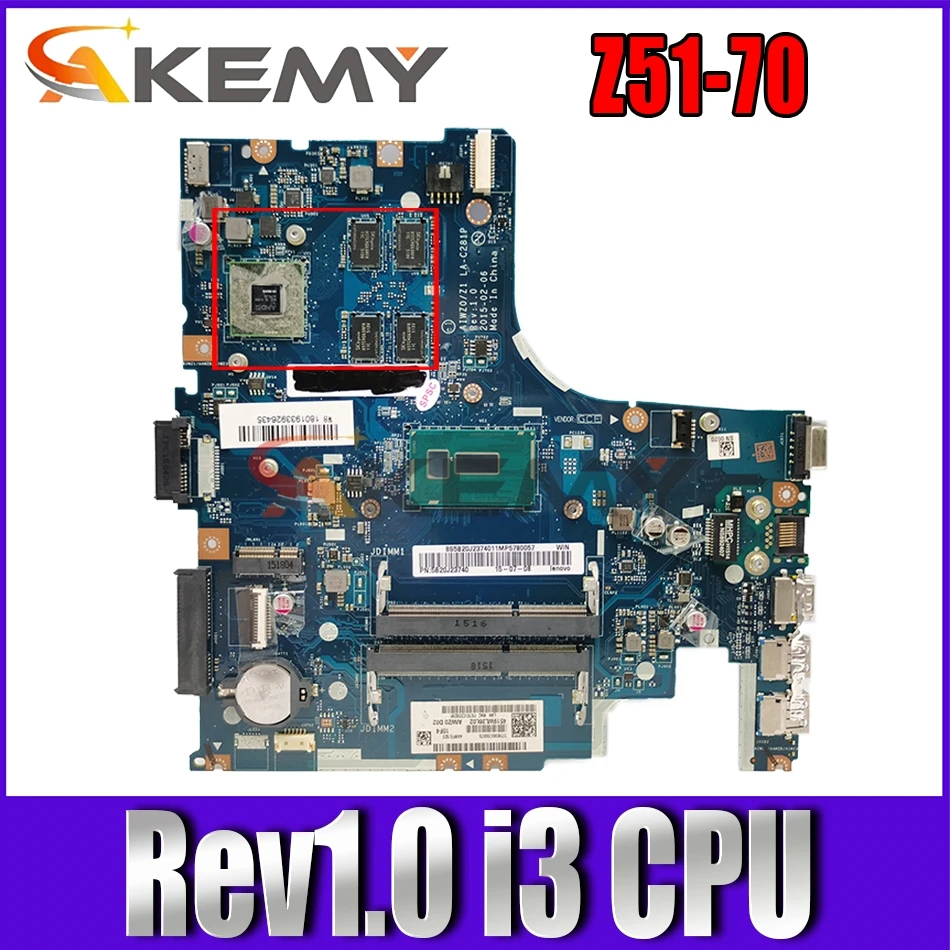

KEFU Z51-70 материнская плата подходит для Lenovo Z51-70 материнская плата AIWZ0/Z1 LA-C281P Rev1.0 i3 CPU 100% протестированная оригинальная материнская плата