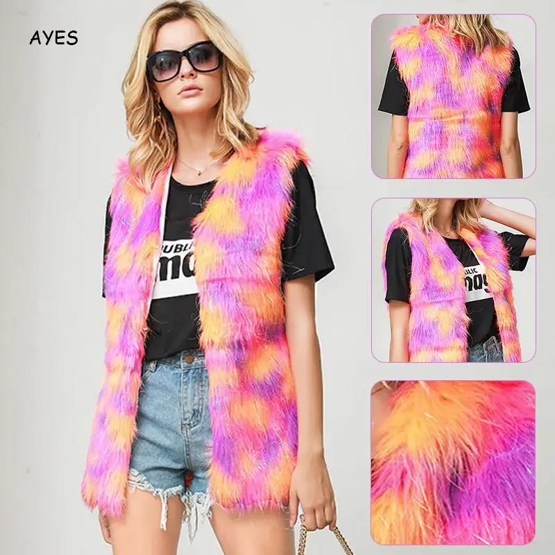

Pink Faux Fur Vest Coat Plus Size Colorful Fur Jacket 3xl 4xl Women Fashion Street Vest Coat Women Autumn Winter Harajuku Vest