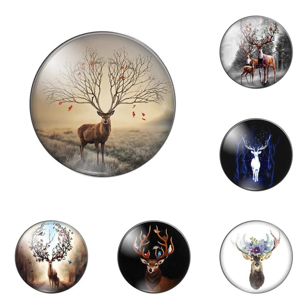 

New Flower Animals Deer 8mm/10mm/12mm/18mm/20mm/25mm Round Photo Glass Cabochon Demo Flat Back Making Findings