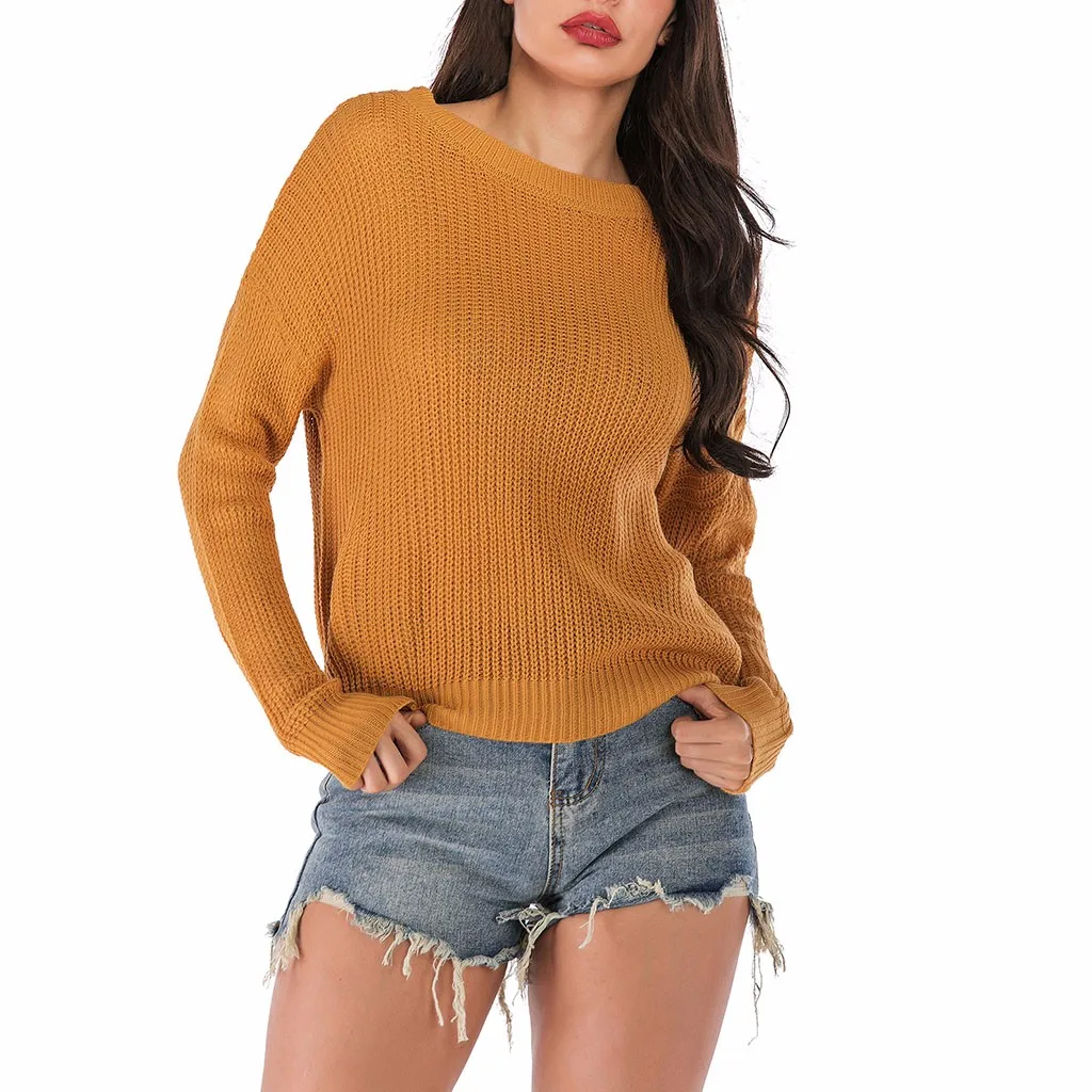 

SAGACE Clothes Women Sweater Autumn Winter Casual Knit Sweater Long Sleeve O-Collar Solid Pullover