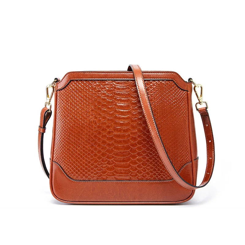 Brick red Змеиный узор, сохраняющий форму, коровья кожа, женская кожаная сумка на плечо, женская кожаная сумка через плечо, сумка через плечо, A459 - Цвет: Brick red