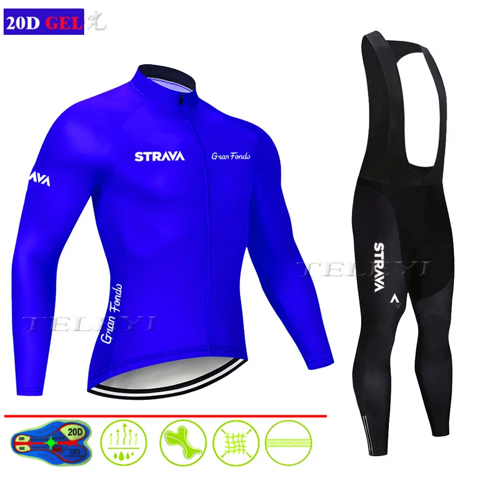 

2020 Long Sleeve Quick-Dry Cycling Jersey Set Autumn MTB Bike Cycling Clothes Racing Bicycle Cycling yellow STRAVA Clothing Set