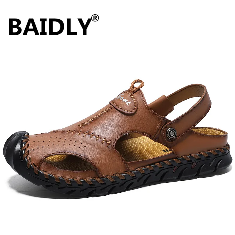Новинка повседневные мужские сандалии удобные летние кожаные пляжные шлепанцы в