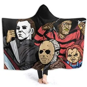 

Fashion 3D Hooded Blanket Horror Movie Character for Adult Halloween Killers Sherpa Fleece Wearable Blanket Microfiber Soft