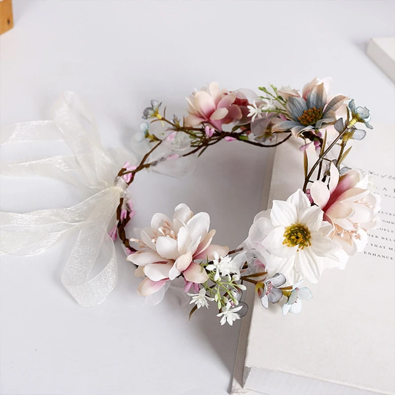 В богемном стиле с цветочным принтом Повязка для волос Венок Свадебная цветочная