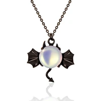 s925 sterling silver demon necklace womens dark bat moonstone pendant halloween jewelry