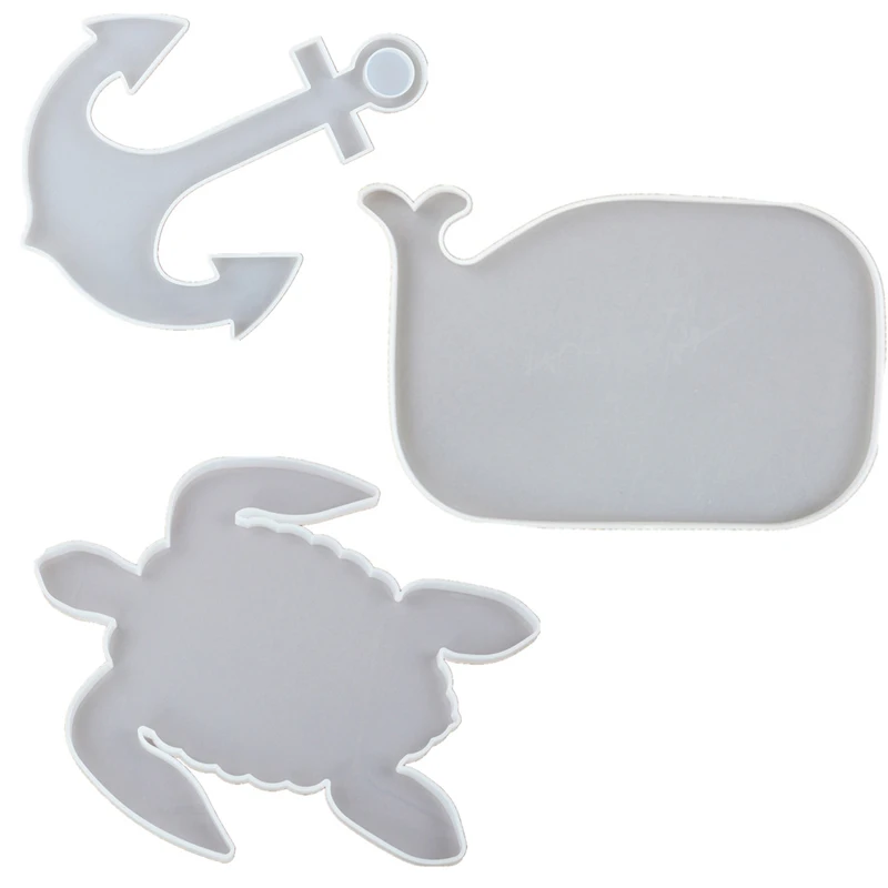 

3 Types Water World Creative Tray Mold for Resin Anchor Shape Coaster Moulds Turtle Whale Resin Tray Mold Silicone Molds