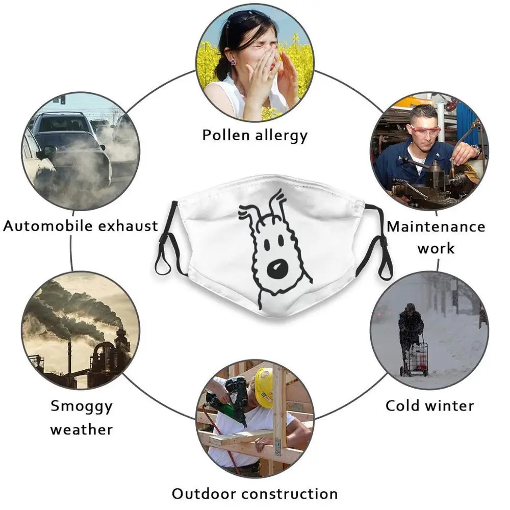 

Snowy Face Mask Anti Dust Filter Men Women Kids Girl Boy Teens Mouth Masks Tintin Snowy Captain Captain Haddock Retro Cartoon
