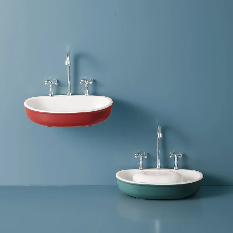 

1Pcs Faucet Shape Draining Soap Dish Portable Bathroom Products Double Layer 3Colors Eco-friendly ABS Soap Box