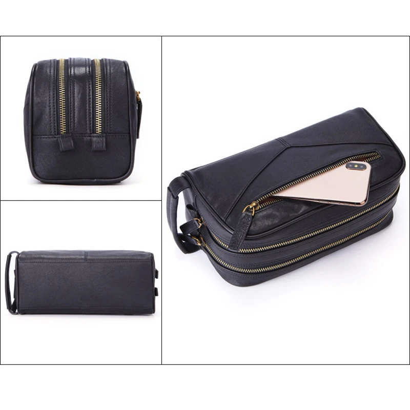 MISFITS Men's Wash Bag Multi-Function Ladies Cosmetic Large-Capacity Leather Double-Layer Handbag |