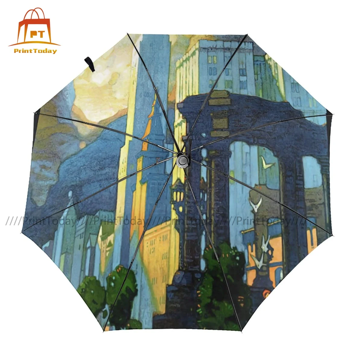 

Railway Umbrella Unique UV Protection Umbrella Automatic Painting Folding Outdoor Umbrella