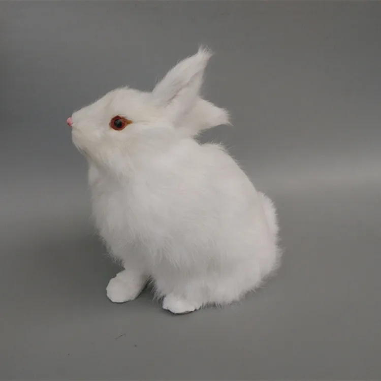 Симпатичная реальная жизнь белый кролик модель пластиковые и меховые игрушки