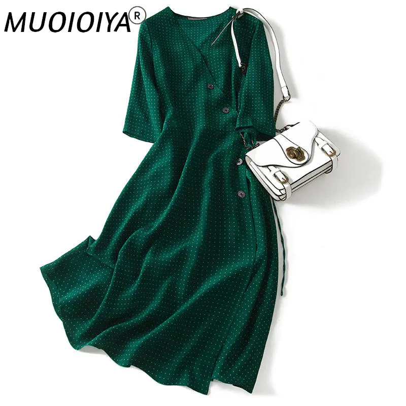 

Женское длинное винтажное платье в горошек, зеленое шелковое платье макси в Корейском стиле, весна-лето 2022