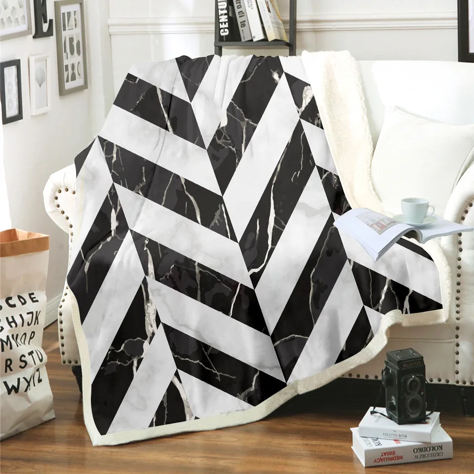 Фланелевые геометрические мраморные узоры цифровая печать толстые одеяла из