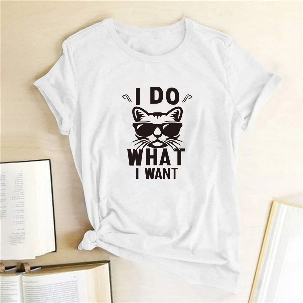 

I Do What I Want Cat T Shirt Print Funny T-shirt Casual Round Neck Summer T-shirt Harajuku Aesthetic 2020 Tops Ladies Clothes