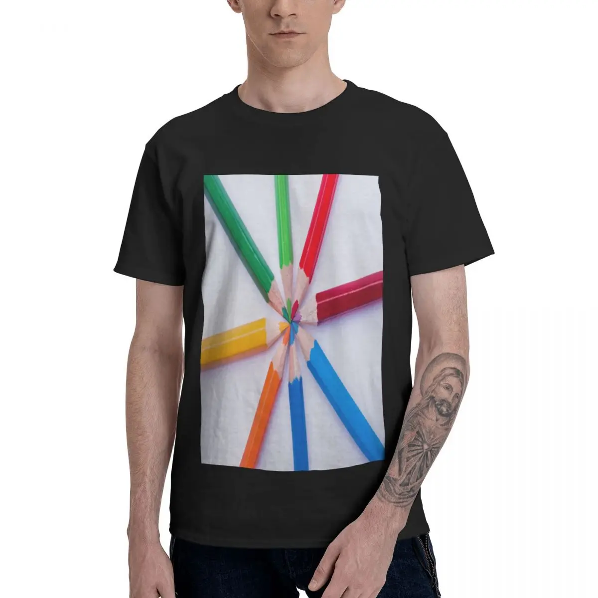 

Футболка-карандаш мужская с коротким рукавом и круглым вырезом