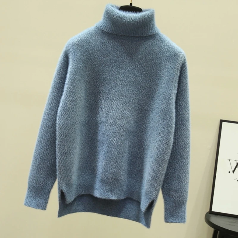 

Winter Spring Sweater Knitted Fashion Leisure Thickened Bottomed Thick Solid Color Long Sleeve Plus Size Warm Ladies Pullover
