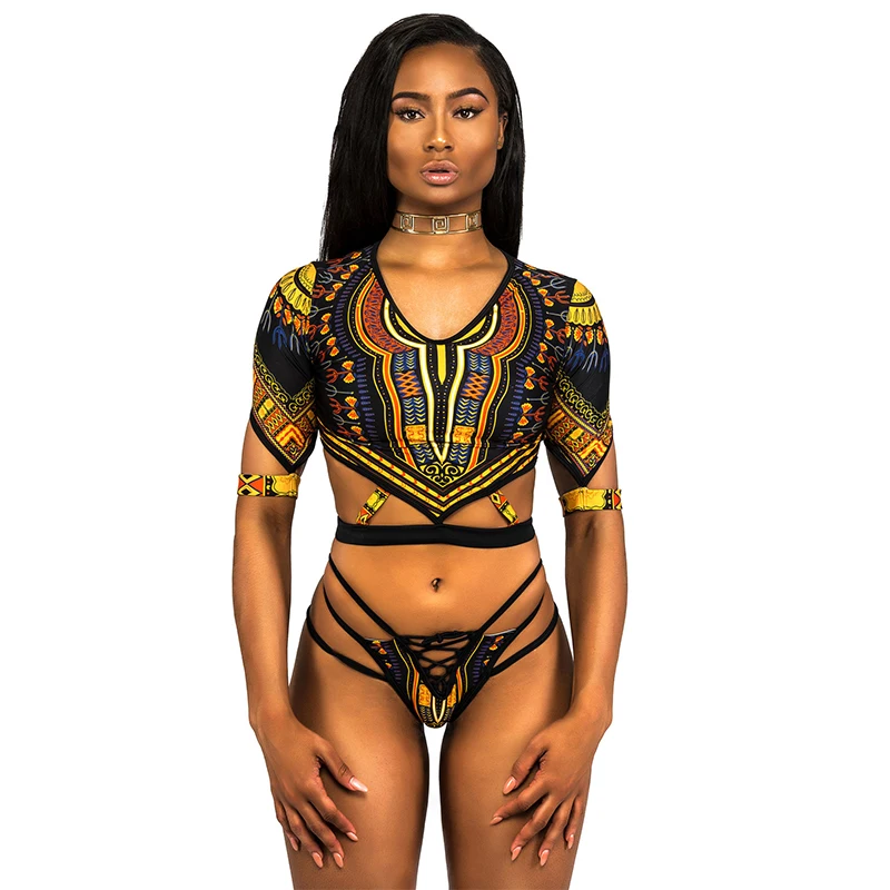 Африканская Дашики принт бикини из двух частей комплект Для женщин короткий