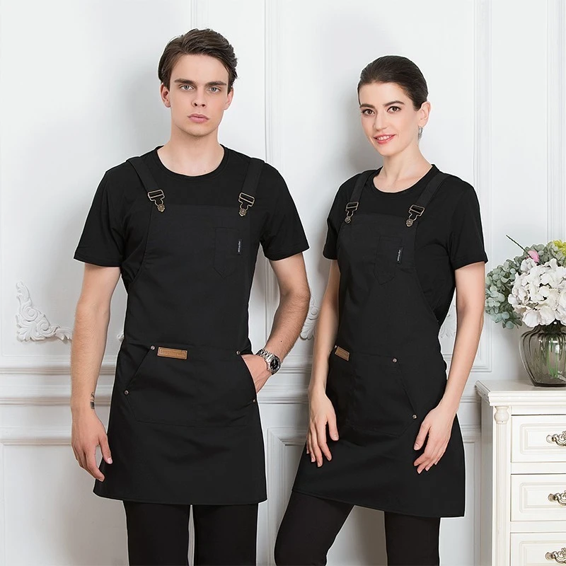 Black Apron 1 Мужская мода шеф-повара Кухонный Фартук Кофейня парикмахер без рукавов Рабочая Униформа нагрудник рабочая одежда противообрастающие фартуки - Цвет: Black Apron 1