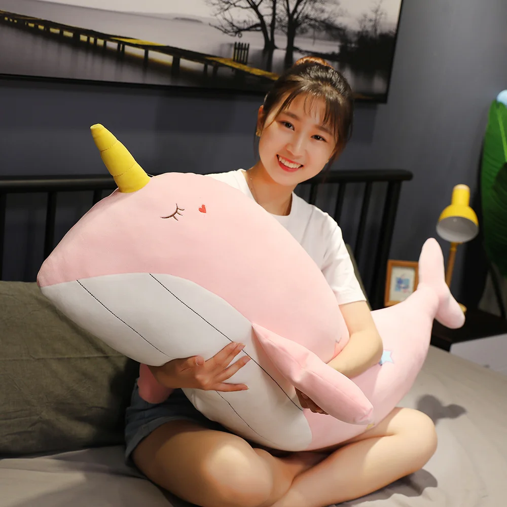 

90/120cm Giant Narwhal Toys kawaii Stuffed Fish Doll Unicorn Whale Pillow Kids Toys for Children Cartoon Christmas Birthday Gift