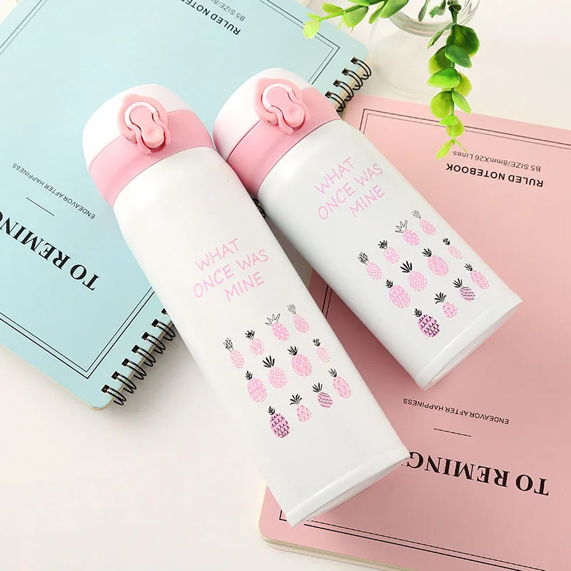 Бутылка-термос 304 Нержавеющая сталь Фламинго с принтом ананаса бутылка для воды