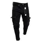 Мужские байкерские рваные джинсовые брюки скинни джинсы брюки Разорванные стрейч-черные 2021 модные штаны на молнии