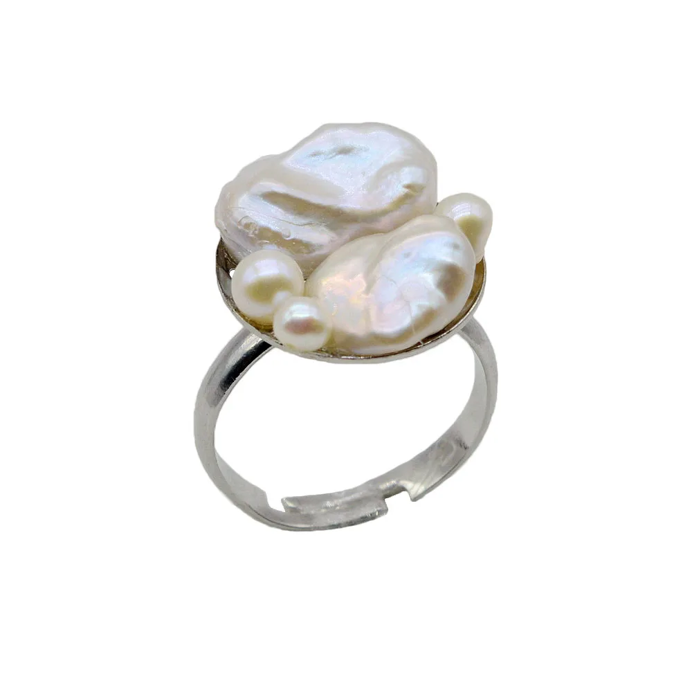 

Pearl Rings Natural Freshwater Pearls Adjustable Rings Baroque Pearls Handmade Silver Rings Flower Shape Women Rings