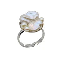 pearl rings natural freshwater pearls adjustable rings baroque pearls handmade silver rings flower shape women rings