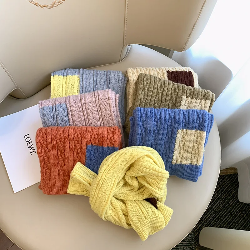 

2-6Y Korean version of twist knit color matching children's scarf autumn and winter baby contrast color wool warm scarf
