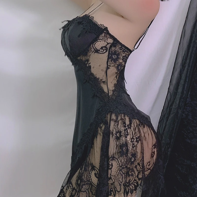 Летнее шелковое сексуальное женское белье ночная рубашка Женская открытая